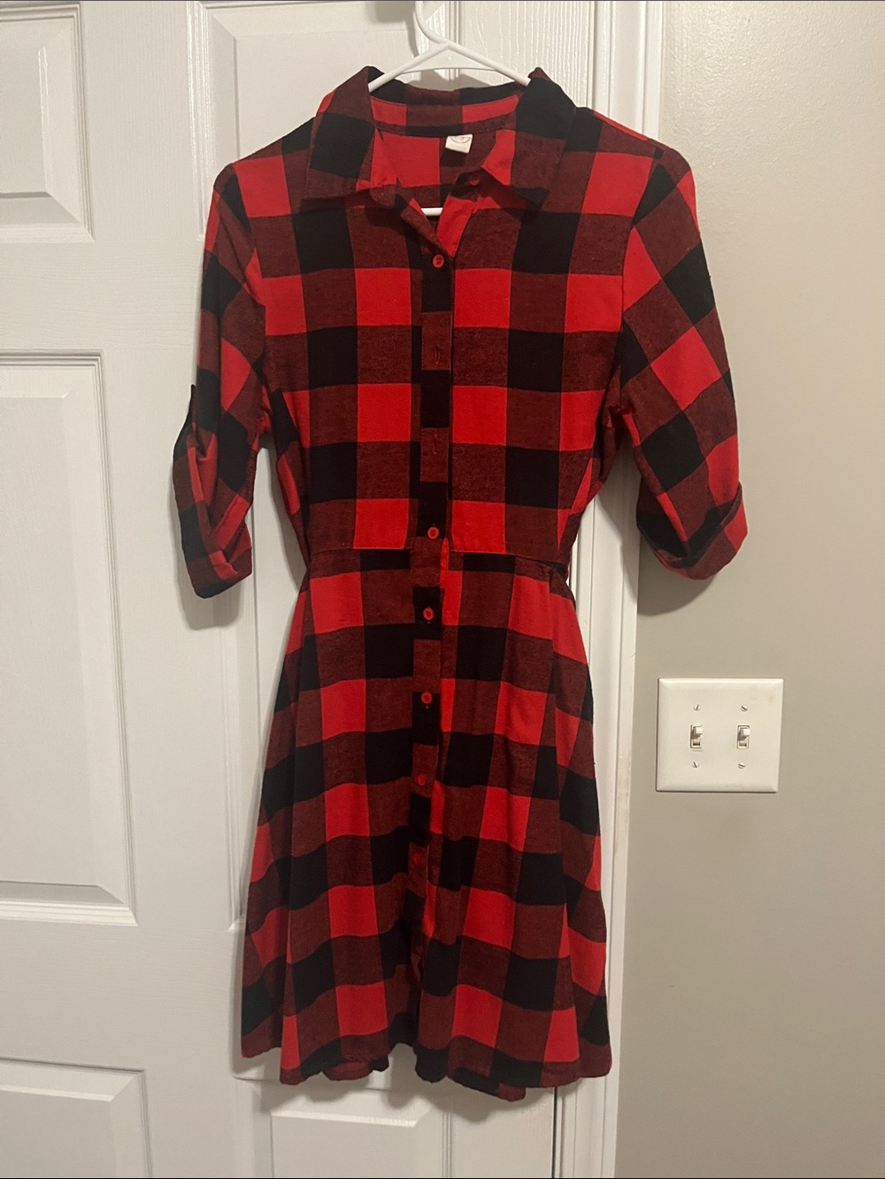 CY Red Plaid Dress with Belt